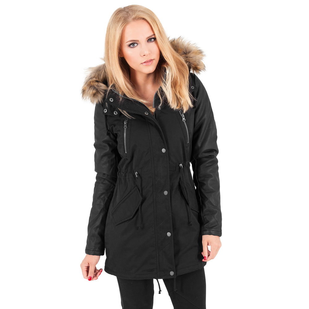 Urban Classics Basic ladies long parka jacket with fake Women´s parka Urban classics Ladies Leather Imitation